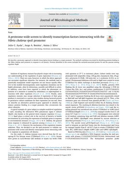 Journal of Microbiological Methods a Proteome-Wide Screen to Identify Transcription Factors Interacting with the Vibrio Cholerae