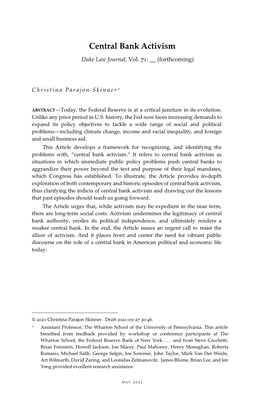 Central Bank Activism Duke Law Journal, Vol