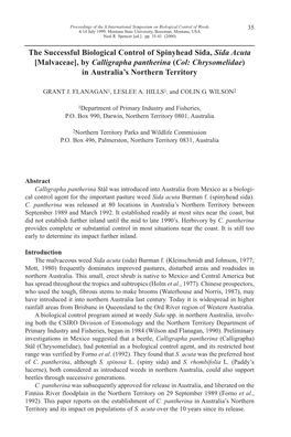 The Successful Biological Control of Spinyhead Sida, Sida Acuta [Malvaceae], by Calligrapha Pantherina (Col: Chrysomelidae) in Australia’S Northern Territory