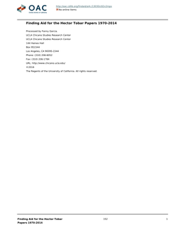 Hector Tobar Papers, Date (Inclusive): 1970-2014 Collection Number: 152 Creator: Tobar, Hector 1963 - Repository: University of California, Los Angeles