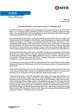 PR003/20 17 January 2020 Tuen Ma Line Phase 1 Commences Service