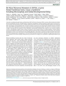 De Novo Nonsense Mutations in KAT6A, a Lysine