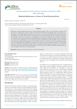 International Journal of Food Science, Nutrition and Dietetics (IJFS) ISSN 2326-3350 Medicinal Mushrooms As a Source of Novel Functional Food