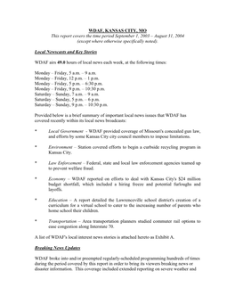 WDAF, KANSAS CITY, MO This Report Covers the Time Period September 1, 2003 – August 31, 2004 (Except Where Otherwise Specifically Noted)