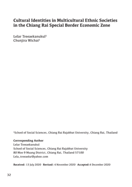 Cultural Identities in Multicultural Ethnic Societies in the Chiang Rai Special Border Economic Zone