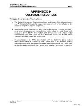 Appendix H Cultural Resources