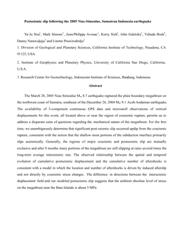 Postseismic Slip Following the 2005 Nias-Simeulue, Sumatran Indonesia Earthquake