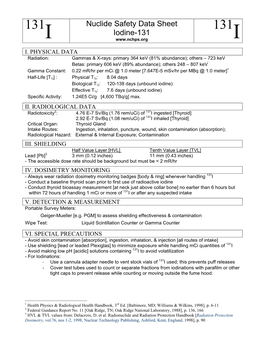 Nuclide Safety Data Sheet Iodine-131