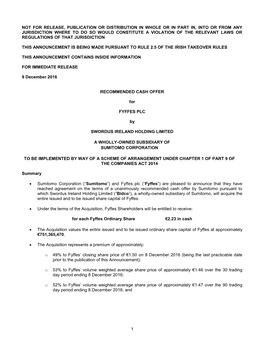 Recommended Cash Offer for FYFFES by Sumitomo Corp (PDF/410KB)