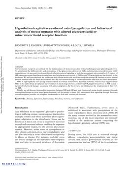 Hypothalamic–Pituitary–Adrenal Axis Dysregulation and Behavioral Analysis of Mouse Mutants with Altered Glucocorticoid Or Mineralocorticoid Receptor Function