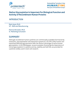 Native Glycosylation Is Important for Biological Function and Activity of Recombinant Human Proteins