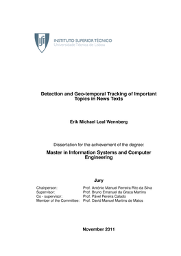 Detection and Geo-Temporal Tracking of Important Topics in News Texts