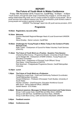 REPORT the Future of Youth Work in Wales Conference