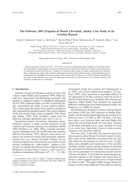 The February 2001 Eruption of Mount Cleveland, Alaska: Case Study of an Aviation Hazard