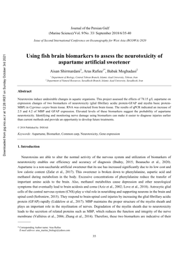 Using Fish Brain Biomarkers to Assess the Neurotoxicity of Aspartame Artificial Sweetener