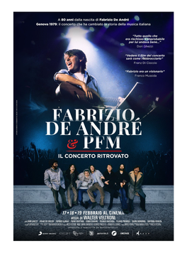 FABRIZIO DE ANDRÉ E PFM. IL CONCERTO RITROVATO” Nelle Sale Cinematografiche Solo Il 17, 18, 19 Febbraio