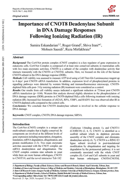 Importance of CNOT8 Deadenylase Subunit in DNA Damage Responses Following Ionizing Radiation (IR)