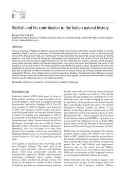 Wallich and His Contribution to the Indian Natural History