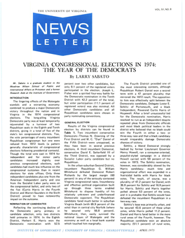 VIRGINIA CONGRESSIONAL ELECTIONS in 1974: the YEAR of the DEMOCRATS by LARRY SABATO
