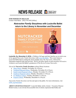 Nutcracker Family Storytimes with Louisville Ballet Return to the Library in November and December