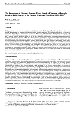 The Taphonomy of Dinosaurs from the Upper Jurassic of Tendaguru (Tanzania) Based on Field Sketches of the German Tendaguru Expedition (1909-1913)1