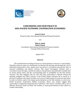 Camcording and Film Piracy in Asia-Pacific Economic Cooperation Economies