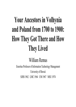 Your Ancestors in Volhynia and Poland from 1700 to 1900