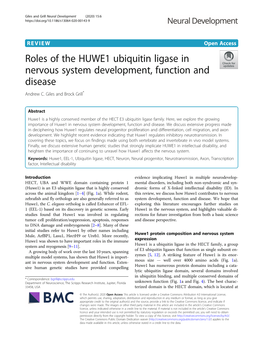 Roles of the HUWE1 Ubiquitin Ligase in Nervous System Development, Function and Disease Andrew C