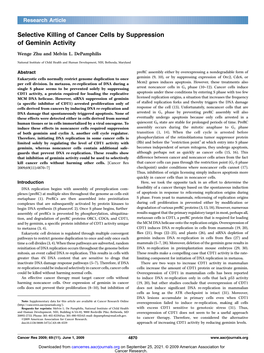 Selective Killing of Cancer Cells by Suppression of Geminin Activity