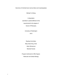 Genomics of Inherited Bone Marrow Failure and Myelodysplasia Michael