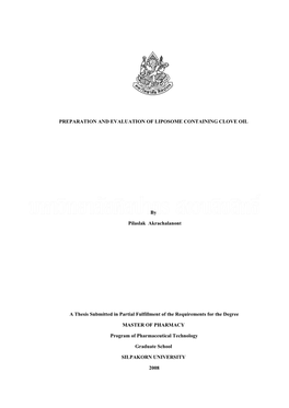 Preparation and Evaluation of Liposome Containing Clove Oil