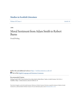 Moral Sentiment from Adam Smith to Robert Burns Donald Wesling