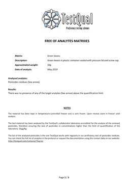 Free of Analytes Matrixes