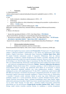 Capella Cracoviensis Rok 2018 1. Wskaźniki: A
