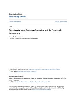 State Law Wrongs, State Law Remedies, and the Fourteenth Amendment