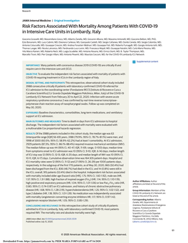 Risk Factors Associated with Mortality Among Patients with COVID-19 in Intensive Care Units in Lombardy, Italy