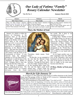 Our Lady of Fatima “Family” Rosary Calendar Newsletter