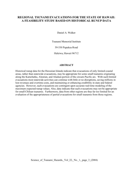 Regional Tsunami Evacuations for the State of Hawaii: a Feasibility Study Based on Historical Runup Data