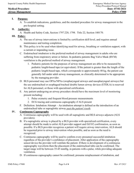 07/01/2021 Airway Management Policy #7000 I. Purpose