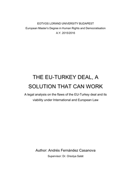 The Eu-Turkey Deal, a Solution That Can Work