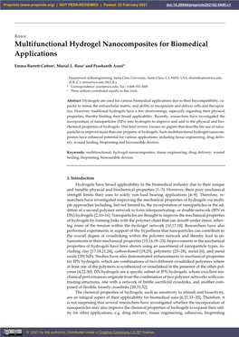 Multifunctional Hydrogel Nanocomposites for Biomedical Applications