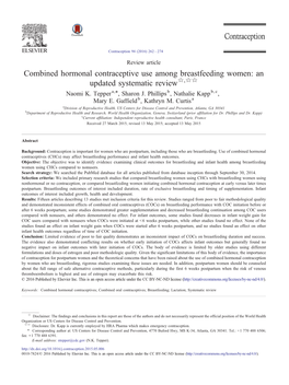 Combined Hormonal Contraceptive Use Among Breastfeeding Women: an Updated Systematic Review☆,☆☆ ⁎ Naomi K