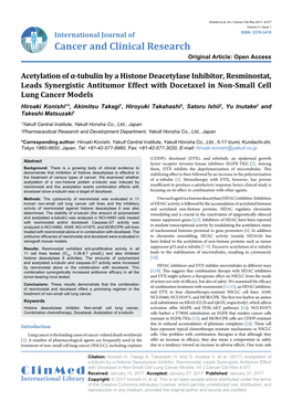 Acetylation of Α-Tubulin by a Histone Deacetylase Inhibitor, Resminostat