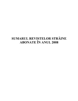 Sumarul Revistelor Străine Abonate În Anul 2008