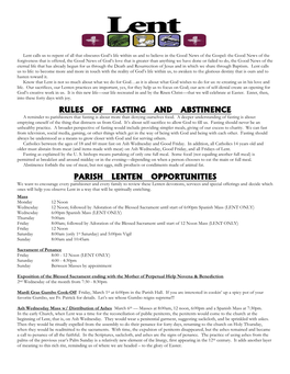 Rules of Fasting and Abstinence Parish Lenten