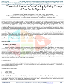 Theoretical Analysis of Air-Cooling by Using Concept of Zeer Pot Refrigeration