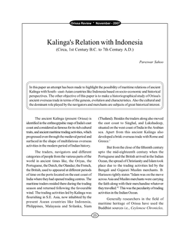 Kalinga's Relation with Indonesia (Circa, 1St Century B.C