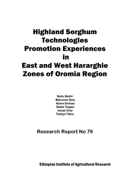 Highland Sorghum Technologies Promotion Experiences in East and West Hararghie Zones of Oromia Region