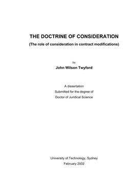 THE DOCTRINE of CONSIDERATION (The Role of Consideration in Contract Modifications)