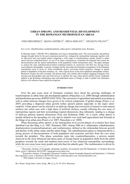 Urban Sprawl and Residential Development in the Romanian Metropolitan Areas